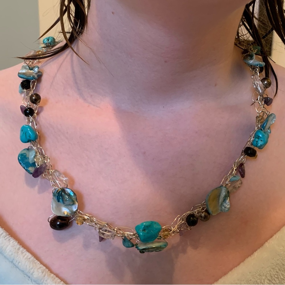 Handcrafted wire and semiprecious stone necklace